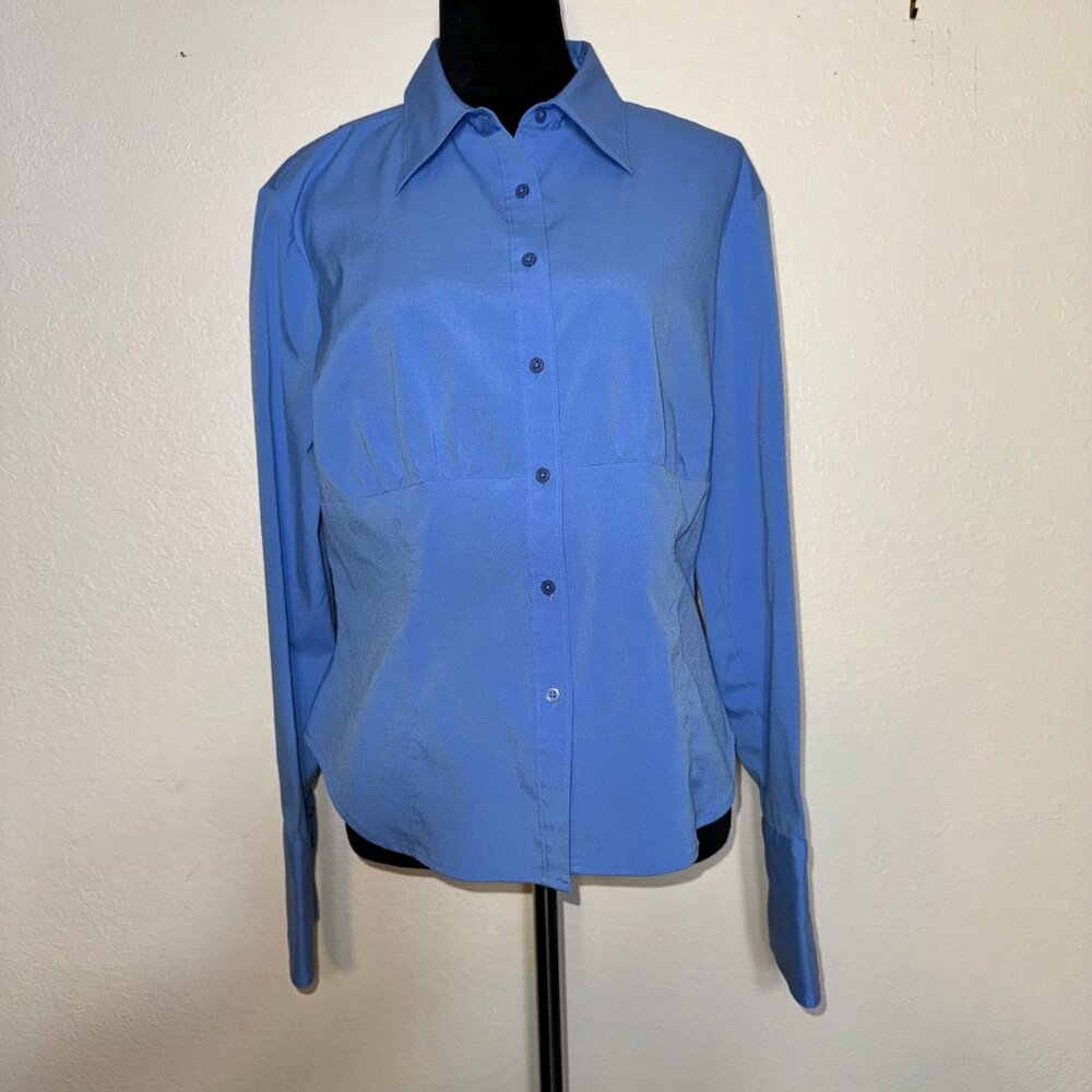 Express Blue Stretch Button Up Top Woman Size 13/14